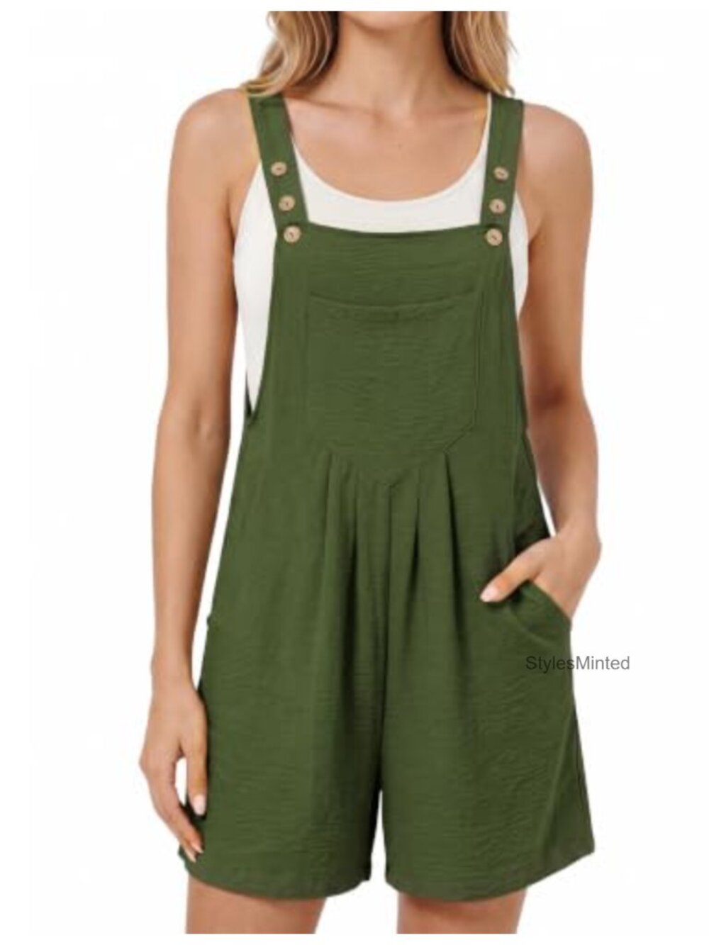 Women's Sleeveless Romper Adjustable Straps Pockets 100% Polyester Summer